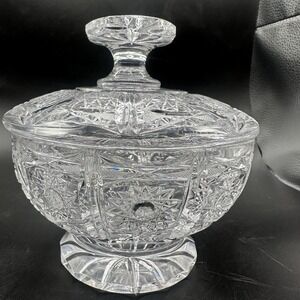 American Brilliant Cut Glass Candy Dish With Lid‎ Regency Sparkling